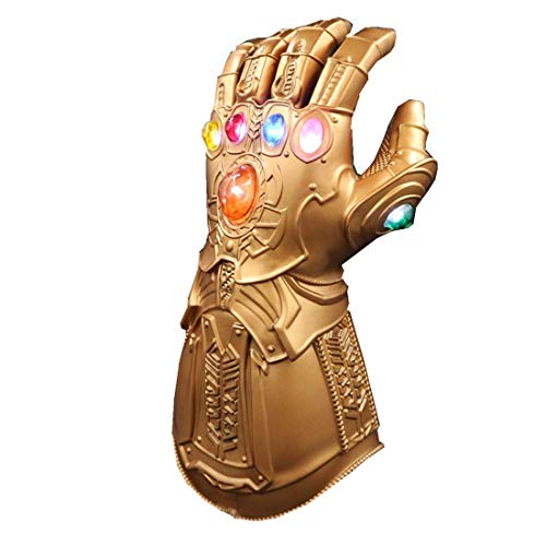 UrMsun Avengers Handschuh mit LED-Leuchten, Thanos Gauntlet Avengers 4 Endgame Iron Man Infinity Gauntlet Hulk Thanos Captain America Thor Cosplay mit 2 Ersatzbatterien (Golden)
