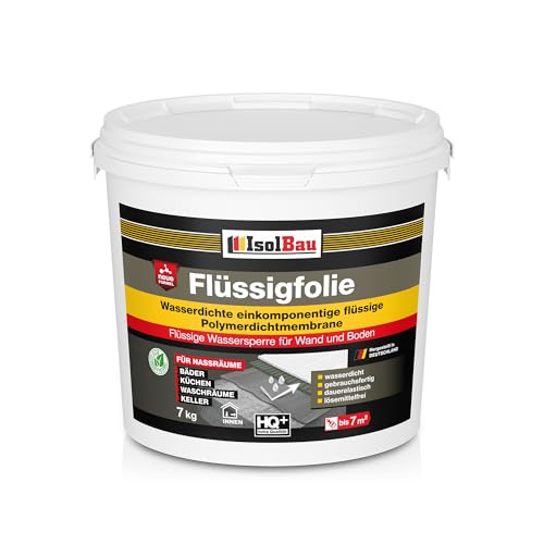 Isolbau Flüssigfolie 7kg - Dichtfolie für Bad, Dusche & Küche - für Wand & Boden - Lösemittelfreie, wasserdichte Abdichtung Dichtmasse - Badabdichtung