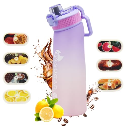 Farmty 720 ml Trinkflasche, Duftende Wasserflasche mit 7 Pods, 0 Zucker und Wasserbecher mit Strohhalm für Fitnessstudio und Outdoor-Aktivitäten (Lila)