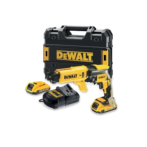 Dewalt 18 Volt Akku-Magazin-Trockenbauschrauber DCF620D2K (bürstenloser Motortechnologie, elektronische Motorbremse, Schraubtiefenanschlag, Magazinvorsatz, 2x 18 V / 2 Ah Li-Ion Akkus, Ladegerät)