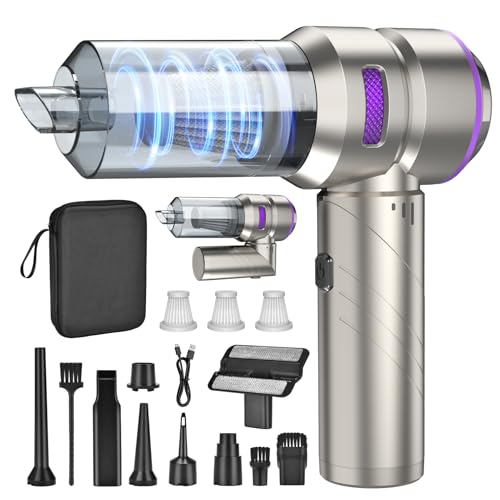 Fwiull Handstaubsauger, 4-in-1 Handstaubsauger Akku Kabellos,18000Pa Auto staubsauger Stark mit Bürstenloser Motor,3-Gang Mini Staubsauger für Büro Genutzt, Haus, Küche, Tierhaare,PC Reinigungsset