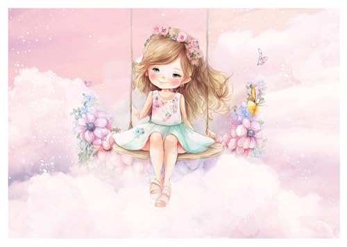WallArena - Vlies Fototapete Kinderzimmer 368x254 cm Mädchen Ballerina Rosa Wolken - Fototapeten Tapeten für Kinder Kindertapete Kinderzimmertapete - Vliestapete Wandtapete Tapete 3D Effekt
