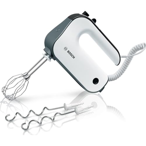 Bosch Handrührer Styline MFQ49300, 5 Stufen, 2 Edelstahl Rührbesen- und Knethaken, Spiralkabel, 850 W, weiß/dark silver