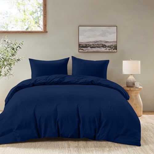 Dreamzie - Bettwäsche Set 155x220 cm mit 2 Kissenbezügen 80x80 cm Dunkelblau - Bettbezug 155x220 Erwachsene aus 100% Mikrofaser - Zertifiziert ohne Chemikalien (Oeko TEX)