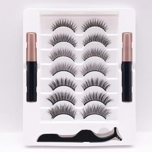 Magnetische Wimpern mit Eyeliner Kit, 7 Stile 3D Magnet Wimpern für Natürlich Look, Wasserdicht Falsche Künstliche Wimpern Set Ohne Kleber, Wiederverwendbar Magnetic Lash Extensions, Einfach zu Tragen