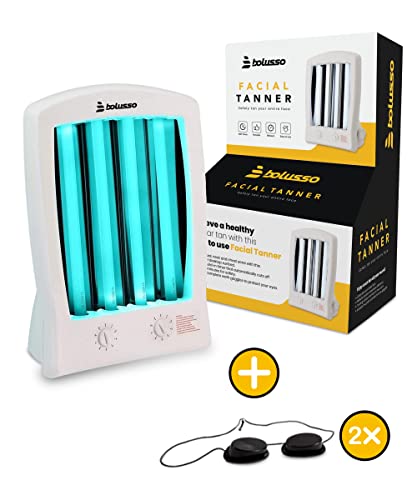 Bolusso 4 Röhren-Gesichtsbräuner mit Memory-Funktion | Eingebauter Timer | 2 Schutzbrillen für sicheres und effektives Bräunen zu Hause | Kompaktes und tragbares Design für eine natürliche Bräune