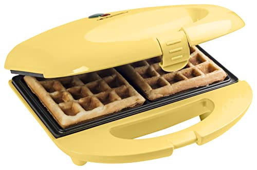 Bestron Brüsseler Waffeleisen Im Retro Design, Waffelmaker Für 2 Belgische Waffeln, Mit Antihaftbeschichtung & Backampel, 700 W, Farbe: Gelb