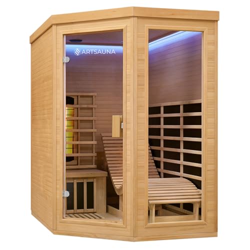 Artsauna Infrarotkabine Esbjerg - Triplex-Heizsystem Infrarotsauna - 2 Personen - LED-Farblicht, digitale Steuerung - Hemlock-Holz