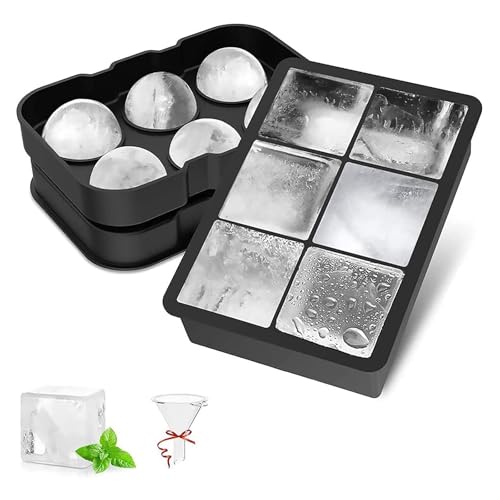2 Stück Eiswürfelform Silikon, Eiswürfelform Groß & Eiswürfelform Rund mit Trichter, Leicht Herauszuspringen, Wiederverwendbare BPA Frei Eiswürfelbehälter für Whiskey, Cocktails, Babynahrung