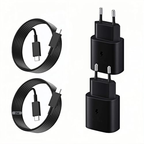 FasChageek superschnell ladegerät 25W mit Schnellladekabel,original Schnellladegerät mit 2m Ladekabel USB c,Handy ladestecker,2er Pack Super Fast Charger für Samsung Galaxy S24 (Black)