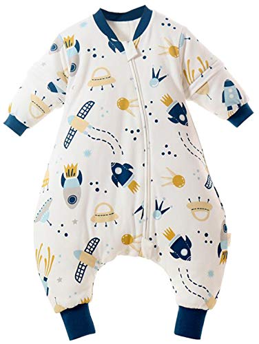 Chilsuessy Baby Ganzejahres Schlafsack mit Abnehmbare Ärmel Kinder Schlafsack mit Füßen 1.5 Tog 100% Baumwolle,Ganzjährig Schlafsack mit Beinen, Raumschiff, 70/Baby Höhe 70-80cm