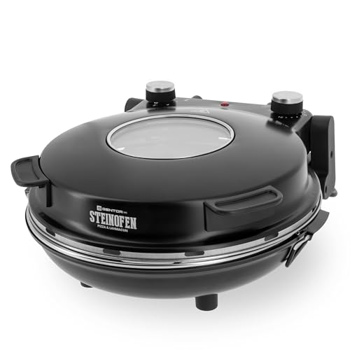Pizzaofen elektrisch mit Pizzastein – Pizzamaker 1200W bis 400 Grad – Elektrischer Ofen für Zuhause & Outdoor – Timer & Sichtfenster – Mini Backofen für Pizza wie vom Steinofen