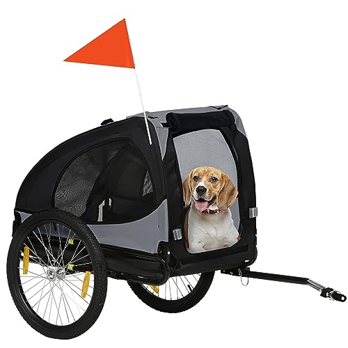 PawHut Hundeanhänger, klappbarer Fahrradanhänger für Hunde, Hundebuggy mit Reflektoren, Schnellspanner, Hundefahrradanhänger, wasserbeständig, Oxfordstoff, Stahl, Schwarz, 140 x 71 x 83 cm