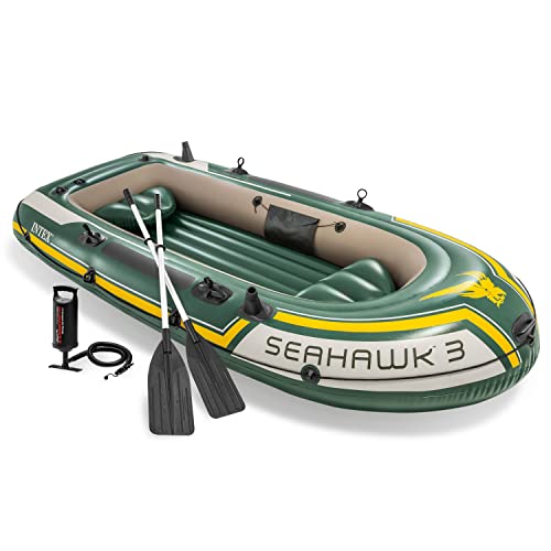 Intex Seahawk 3, 3-Person Inflatable Boat Set With Aluminum Oars and High Output Air Pump (Latest Model)