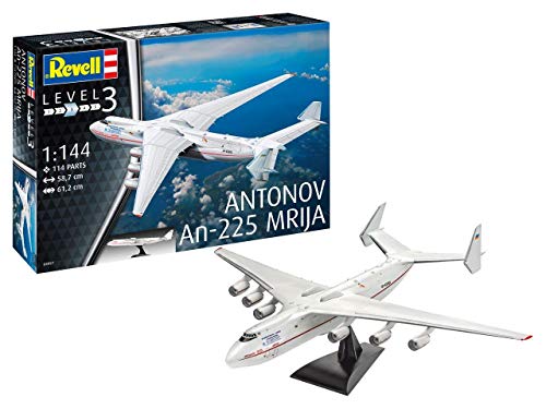 Revell 04957 Antonov AN-225 Mrija, 1:144 Auto originalgetreuer Modellbausatz für Einsteiger, farbig, 1/144