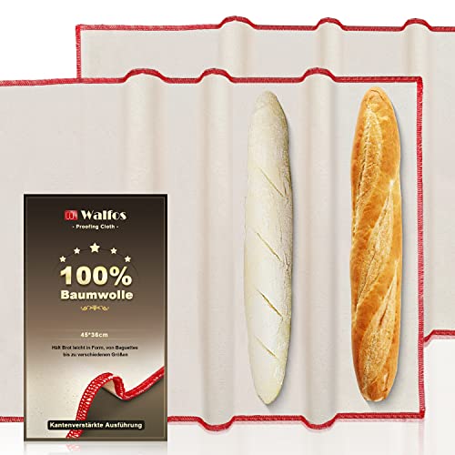 Walfos® Professionelles Gärtuch zum Backen Brot ,Leinentuch für Teig Gärung,Teigtuch Bäckerleinen für Teig Baguette und Backen (45x36cm - 2 Stück)