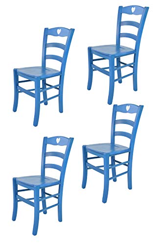 t m c s Tommychairs - 4er Set Stühle Cuore für Küche und Esszimmer, Robuste Struktur aus Buchenholz, in Anilinfarbe Blau lackiert und Sitzfläche aus Holz