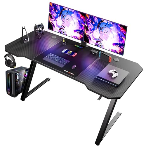 GTPLAYER Gaming Tisch, Gaming Schreibtisch 120 x 60cm, PC Tisch Gamer Tisch mit Kohlefaseroberfläche, Stabiler Computertisch mit Kopfhörerhaken