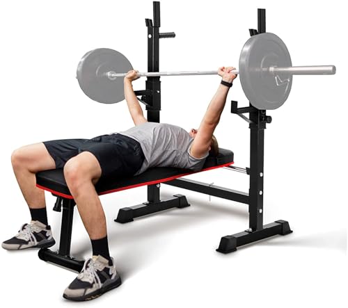 Hantelbank mit Langhantelablage-Rack-Set, verstellbar, zusammenklappbar, Multifunktion, Neigungsfunktion, Flachbank für Ganzkörpertraining, Heimfitnessstudio, Krafttraining, einfache Aufbewahrung
