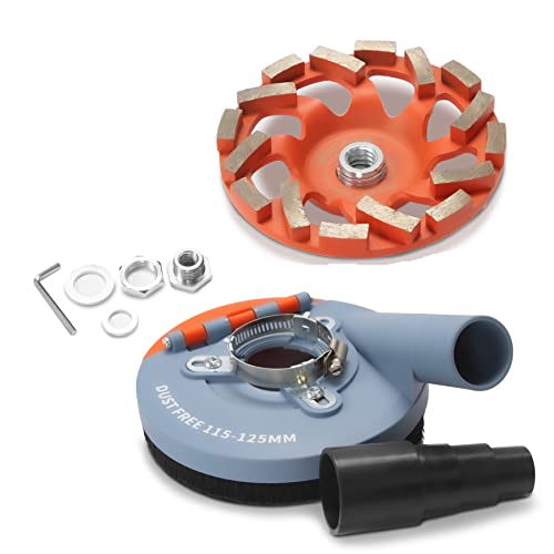 FANZWORK Absaugaufsatz Absaughaube für Winkelschleifer inkl. 125 mm Diamantschleiftopf PROFI QUALITÄT – Bürsten auswechselbar – 99% universal passend – verstärkter Adapterring – M14 Adapter