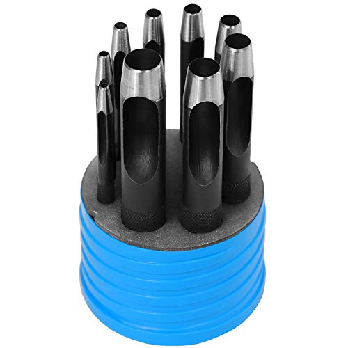 S&R Locheisen-Satz (HRC 47-52), Ø 3-14 mm - Rund-Locheisen zum präzisen Ausstanzen von Pappe, Gummi, Leder und weichen Werkstoffen, ideal für Gürtel, Uhrenarmbänder - 9-teilig