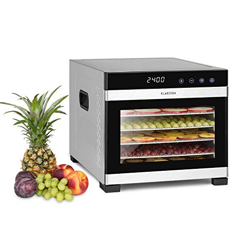 Klarstein Flavour Dry Dörrautomat Mit Edelstahl-Gehäuse, 6 Ablagegitter, LCD-Touch-Display, Timer, 360° Airflow Circulation, Digitaler Thermostat, 35-75 C°