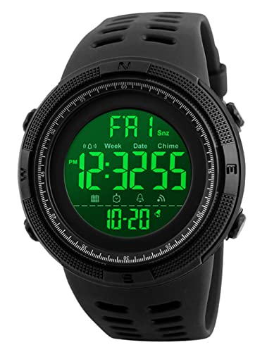 Herren Digitaluhren - 50M wasserdichte Herren Digital Sport Uhren, Schwarz große Gesicht Militär Sportuhr LED Armbanduhr für Männer mit Wecker/Count-down-Timer/Doppelzeit/Stoppuhr/12/24H