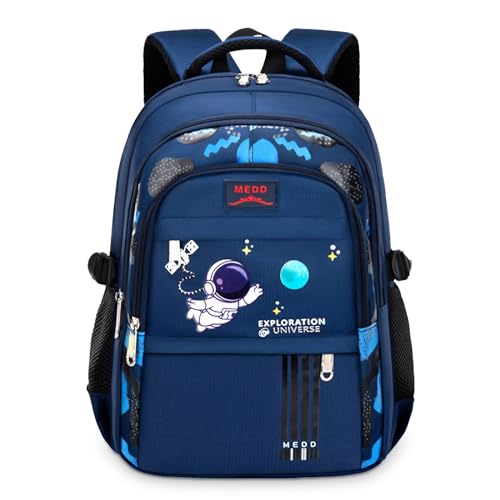 IvyH Kinderrucksack Jungen Schultasche für 1-6. Klasse, Wasserdichte Leichte Große Kapazität Rucksack Schule für Jungen von 6-12 Jahren, Ergonomisch Gestalteter Rucksack, Blau