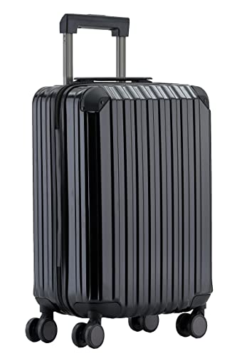 Münicase M816 TSA-Schloss, Dehnungsfuge, Teleskopgriff, Reisekoffer mit 4 Rollen, Hartschale, Kabinentrolley 55cm, Schwarz