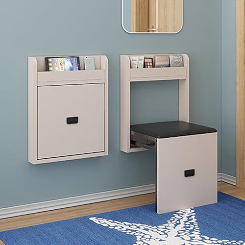 ZIHESY Wandklappstuhl Unsichtbarer Hocker zur Wandmontage Wandhocker, Unsichtbarer Schuhwechselhocker Aus Holz, Einziehbar Zusammenklappbar Tragkraft: 330 Kg für Flur(Beige)