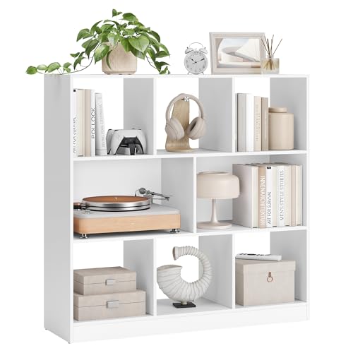 VASAGLE Bücherregal, Regal, 8 offene Fächer, horizontal, seitlich oder Links, 30 x 97,5 x 100 cm, für Wohnzimmer, Büro, Weiß LBC52WT