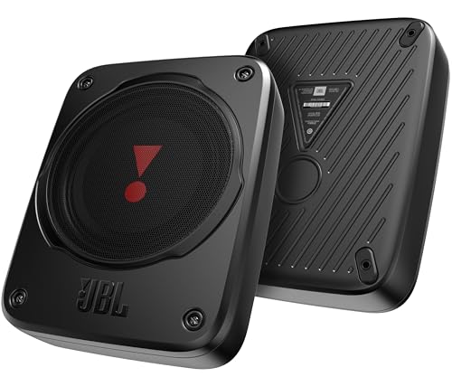 JBL BassPro Lite - Ultrakompakter 7' Aktiv Untersitz Subwoofer für Auto mit integriertem Verstärker für tiefen Bass - 200W - Pairing möglich