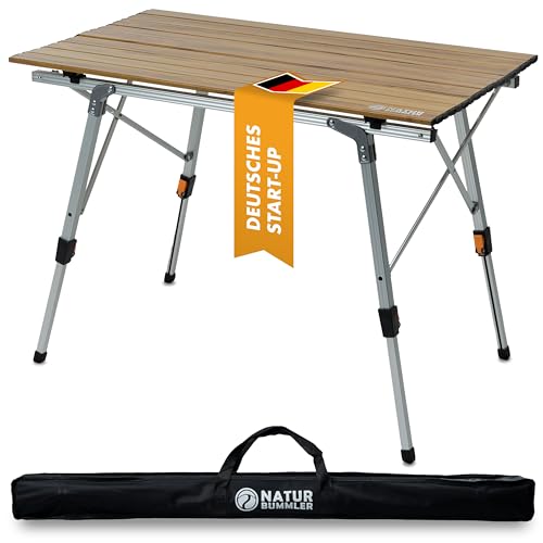 NATURBUMMLER ® Campingtisch klappbar [höhenverstellbar inkl Anti-Rost Schutz] federleicht in Gr. M & XL verfügbar - Klapptisch Campingtisch faltbar Camping Table Angeltisch Camping Beistelltisch (M)