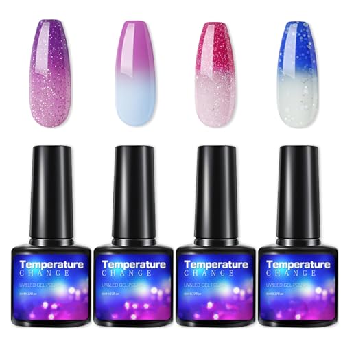 4Pcs Farbwechsel Gel Nagellack Farben Set - UV Gel Nagellack Set, Soak Off Gel Nail Polish - Lang anhaltende glänzende Schellack Nagellack Kunst Maniküre Kit, Bestes Geschenk für Frauen