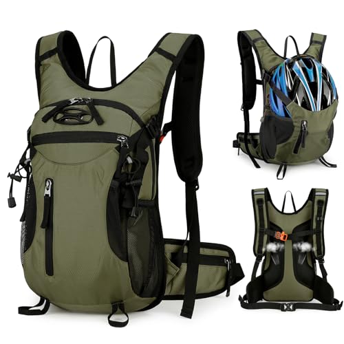 Outplea 15L Leicht Fahrradrucksack Herren Damen, Kleiner Wanderrucksack Motorrad Rucksack, Trailrunning Rucksack Laufrucksack Trinkrucksack für Marathon Laufen Wandern, Grün