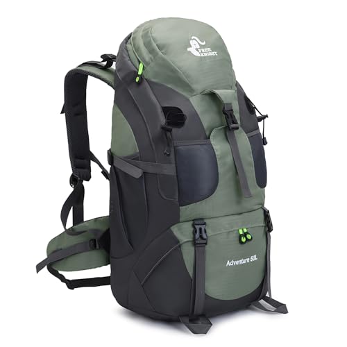 Bseash 50L Leichter wasserfester Wanderrucksack, Outdoor Sport Tagesrucksack Multifunktions Reisetasche für Klettern Camping Reisen (Armeegrün – mit Schuhfach)
