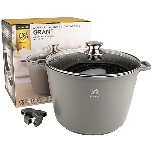 KARL HAUSMANN Topf Antihaftbeschichtet mit Deckel - 10 Liter - Ø 28 cm - Aluguss Kochtopf beschichtet Für alle Herdarten auch Induktion - Grau Suppentopf - Non Stick Cooking Pot - Bratentopf - Töpfe