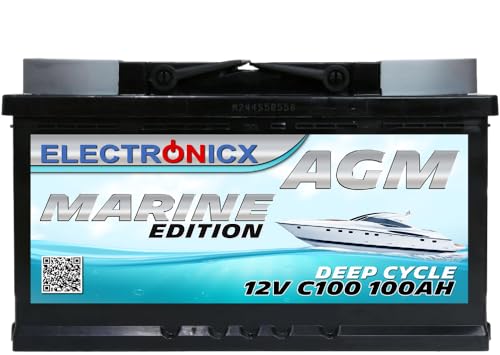 Effiziente AGM Batterie 100Ah 12V Marine Ideale Solarbatterie Camping Wohnwagen Mover und Solar Akku Energieversorgung Wohnmobil Bootsbatterie 100 Ah