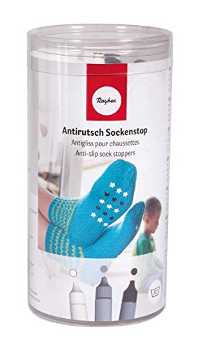 Rayher Hobby Rayher Sockenstopp, Set 3 Tuben je 30 ml, weiß, grau, schwarz, inklusiv Schablone und Rakel, Anti-Rutschsocken, 38847000