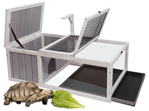 HiCaptain Schildkrötengehege Draussen mit Boden - Frühbeet Schildkröten Holz - Facile à Installer - 91cm x 61cm x 31cm