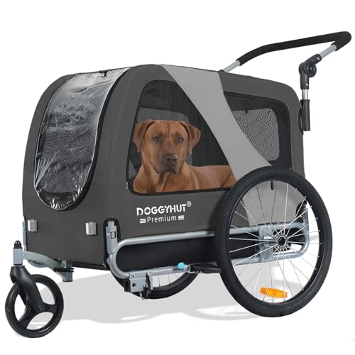 DOGGYHUT® Premium Large 2 in 1 Hundefahrradanhänger & Jogger bis 35 kg Hundeanhänger Fahrradanhänger für Hunde mittelgroße und große Hunde 80105 (GRAU/SCHWARZ)