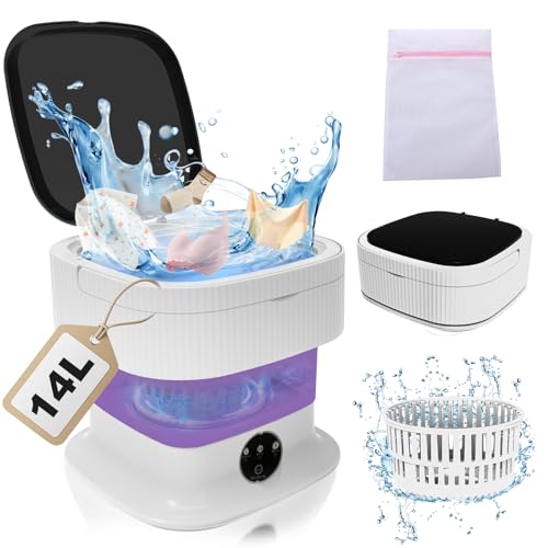 Portable Mini Waschmaschine Mit Schleuder - 14L 60W Camping Waschmaschine Mini Washing Machine Faltbare, Tragbare Waschmaschine Camping Kleine Waschmaschine, Reise (Ultra-Reinigung)