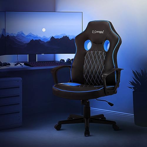 ML-Design Gaming Stuhl mit Wippfunktion, Blau, Kunstleder, Ergonomischer Bürostuhl mit Armlehne, Drehstuhl höhenverstellbar, S-förmige Rückenlehne, Racing Gamer Stuhl Arbeitsstuhl Schreibtischstuhl