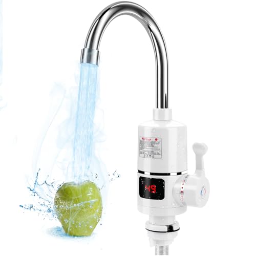 Wasserhahn mit Durchlauferhitzer, 360° Elektrische Wasserhahn, Digitale LCD Temperaturanzeige, Durchlauferhitzer, 220v Wasserhahn mit Durchlauferhitzer Küche für Küche, Garten, Wohnwagen