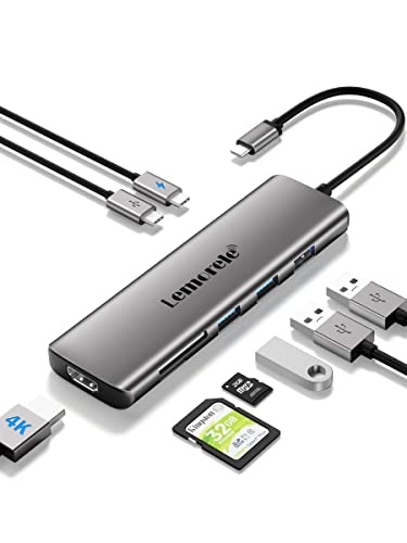 Lemorele USB C Hub – Docking Station 9 in 1 Aluminiumschale mit 4K HDMI, 3 USB 3.0, PD 100W, SD/TF, Type-C-Daten, Docking Station USB C für MacBook Air/Pro, iPad, Windows, Lenovo, Switch, Chromecast