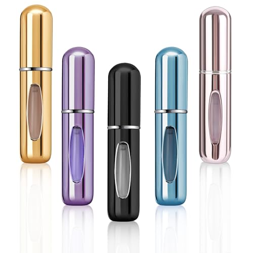 AHEJIOO Parfümzerstäuber Set - 5 Stück 5ml nachfüllbar, Mini Reise Parfum Zerstäuber für unterwegs, handliche Sprühflasche für Handtasche und Reisen