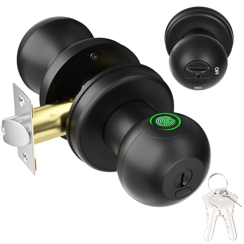 FITNATE Fingerabdruck Türknopf, Elektrisches Türschloss, Smart Door Lock, Biometrisches Türschloss, Smart Schloss mit APP-Steuerung Typ-C-Ladegerät, Intelligenter Türgriff, Schwarz