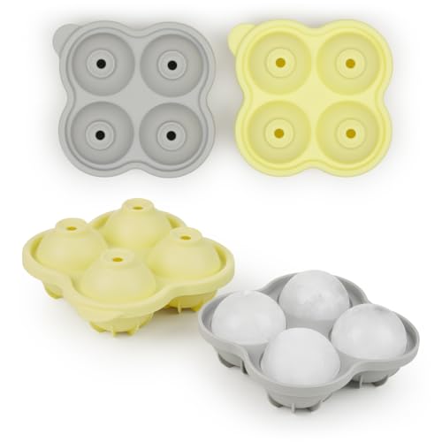 Blumtal Silikon Eiskugelform 2x4er XXL - Eiswürfel Rund Ø 5 cm - Runde Eiswürfelform 2x - BPA freie Silikonform Eiswürfel groß&rund - Ice Ball Maker - Eiskugelformer 2x - Ultimate Grey und Yellow