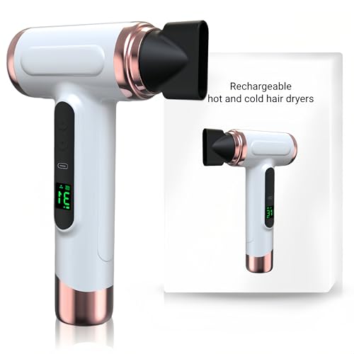 Bewinner Pro Akku Reisefön - 3 Geschwindigkeiten & 3 Temperaturen Kabelloser Fön mit Akku, 15000mAh tragbarer Haartrockner mit Digital Bildschirm für Frauen Camping, weiß