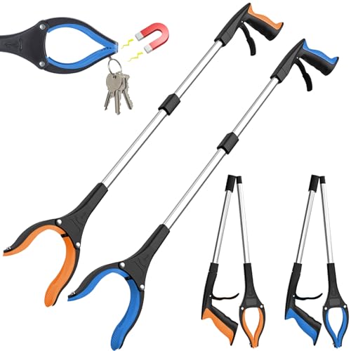 PQETBV 83cm Faltbare Greifer für Senioren, Faltbare Greifzange mit starkem Griff und 360° Drehkopf, Ergonomischer Müllzange, Greifhilfe für Menschen mit Magnetspitzen